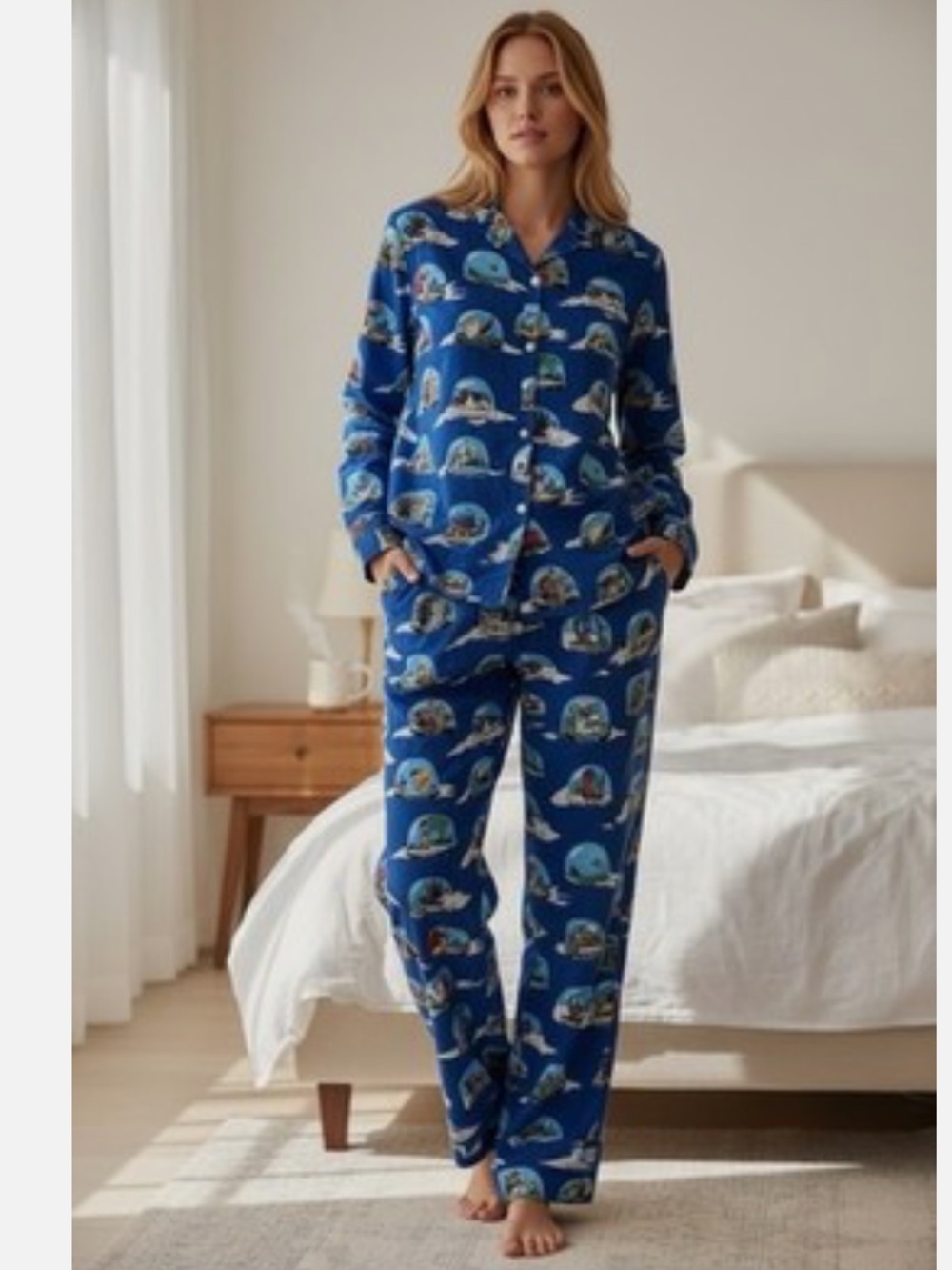 Nick and Nora Snow Globe States Pajama Pants Alaska Washington Pennsylvania Blue